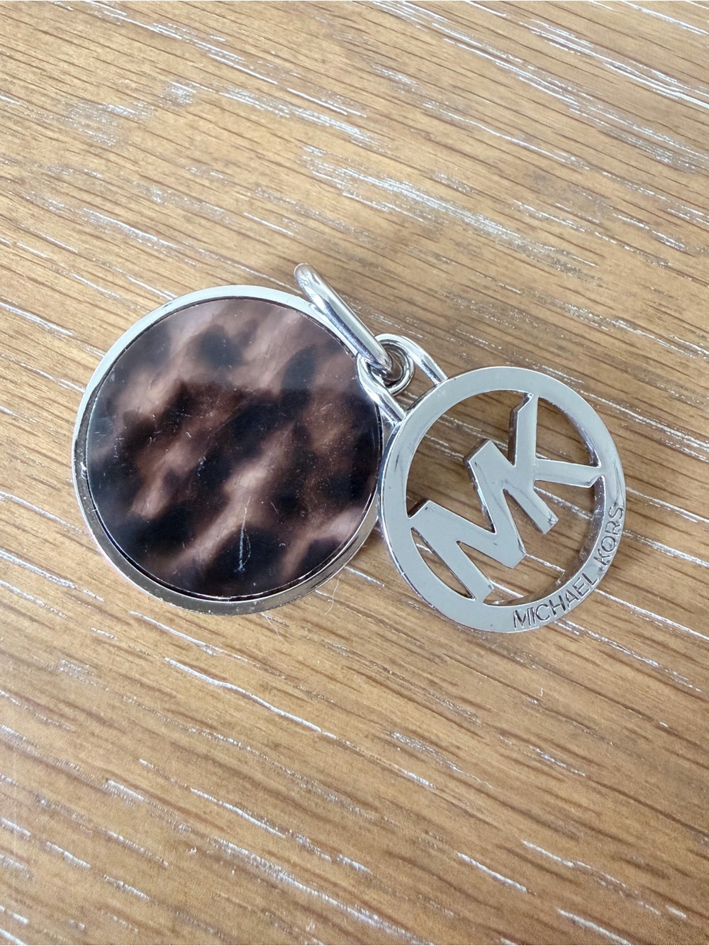 Michael Kors Silver MK Logo Keyring with Tortoiseshell Disc